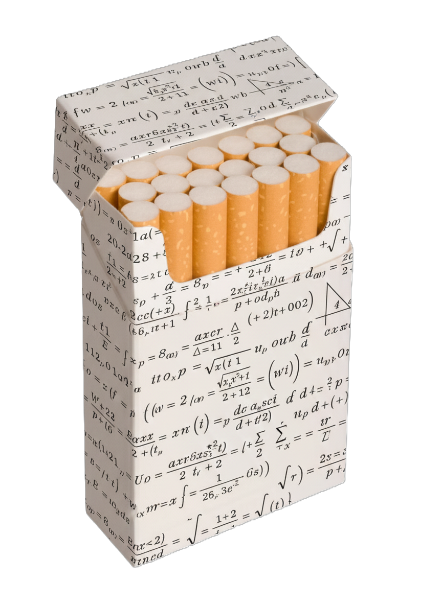 A cigarette packet covered in equations.